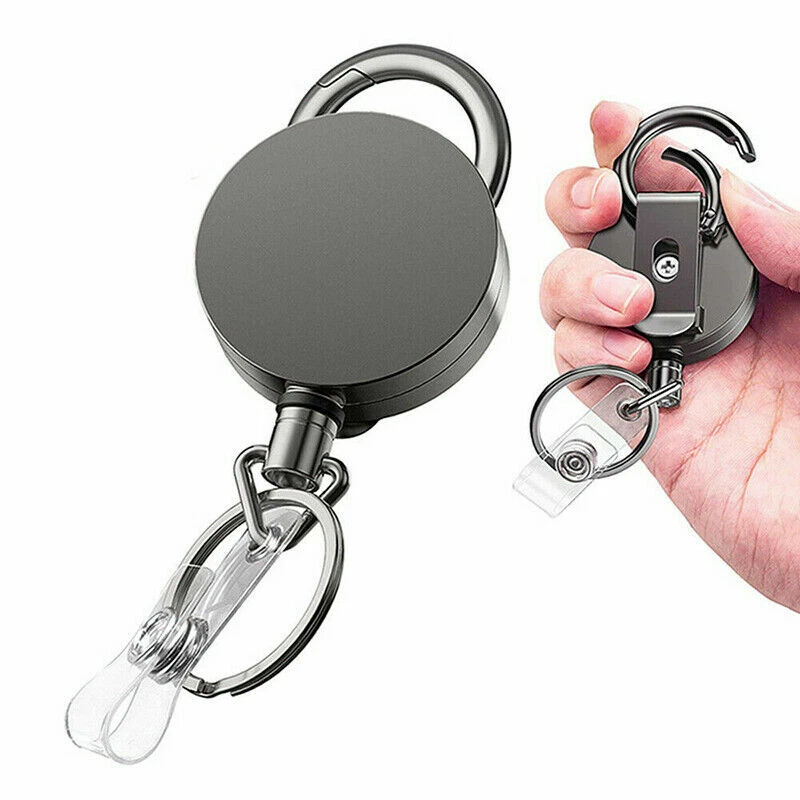 Retractable Heavy Duty Pull Ring Key Chain Recoil Keyring Wire Rope Key  Holder