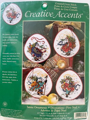 Creative Accents Counted Cross Stitch Christmas Santa Ornaments Kit #7957