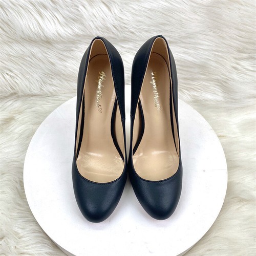 New Women's Black Matte Sheep Pattern Round Toe High Heels OL Formal Dress Shoes - Picture 12 of 15