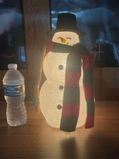 Vintage 14" Christmas Hard Melted Plastic Popcorn Hollow SNOWMAN LIGHT UP