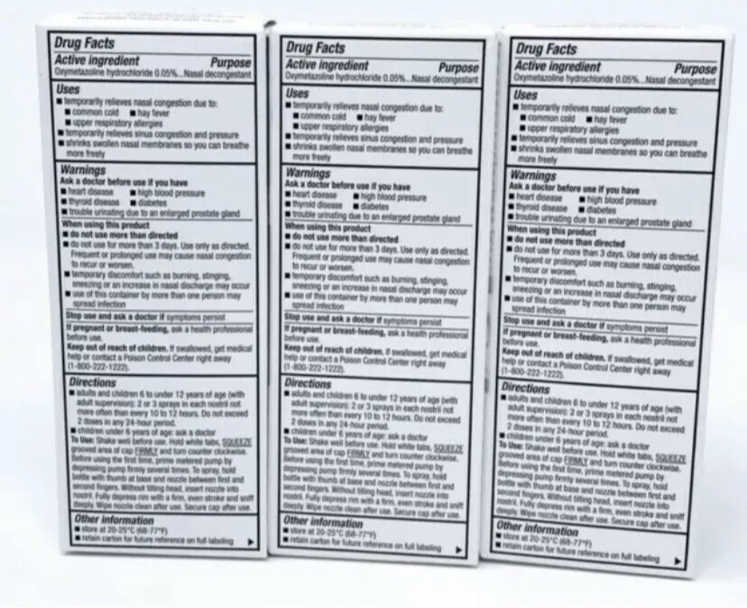 3 PACK Major Nasal Decongestant Spray 12 Hour OXYMETAZOLINE( AFRIN