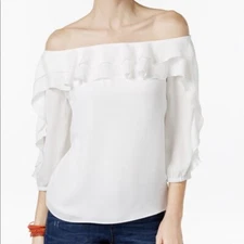 INC International Concepts Women’s Size XS Washed White Off the Shoulder Blouse