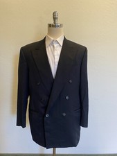 Ermenegildo Zegna Vintage Double Breasted Wool Suit Jacket Midnight Navy Size 44
