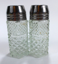 Vtg Unbranded Diamond Hexagonal Shakers Pressed Glass Pattern Salt and Pepper