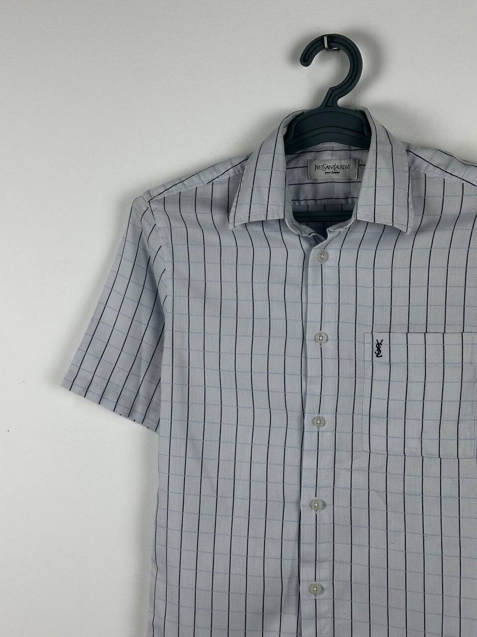 SAINT LAURENT Camicia cotone YSL blu a righe manica lunga con bottoni taglia S