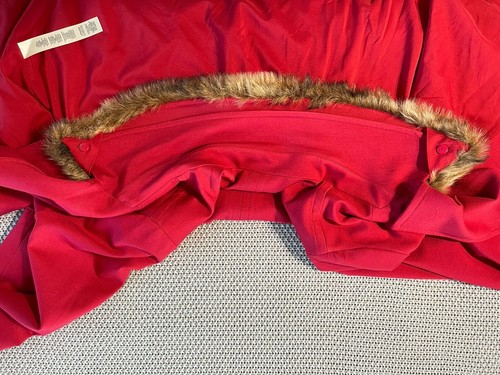CHICO'S Women's Double-Breasted Pea Coat Red Size 3/Lg Removable Fur Collar - Picture 12 of 16