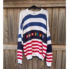 Vintage NWT Hunt Club red white blue USA made Nautical Flag SWEATER cotton XL