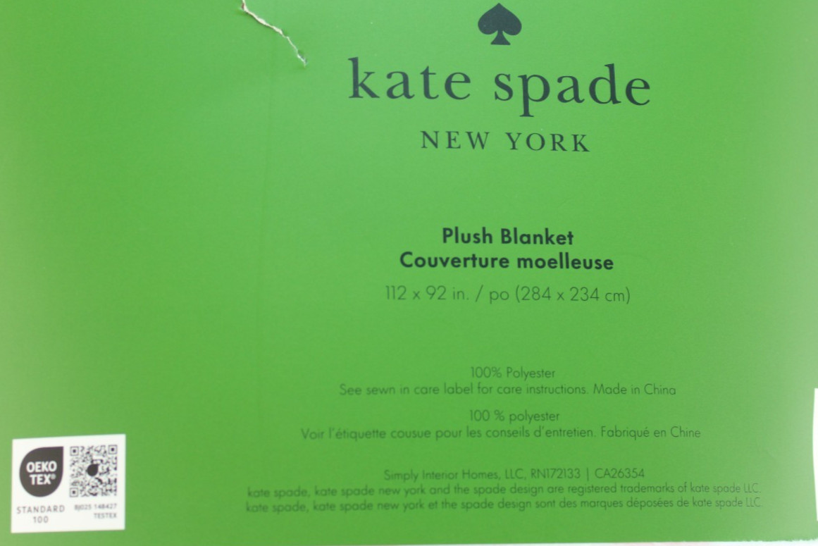 KATE SPADE King Size 112" x 92" Pink / White Polka Dot /Badge Logo Plush Blanket thumbnail 5