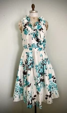 Jessica Howard White & Blue Floral Cocktail Dress SZ 14