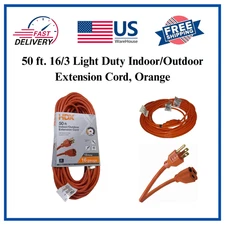 25/50/100 Foot Light Duty Outdoor/Indoor Extension Cord 16/3 Orange USA