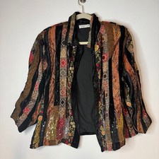 Vintage 90s Coldwater Creek Boho Patchwork Velvet Jacket Artsy Baroque Sequin