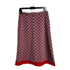 Vintage 70s A-Line Midi Skirt Geometric Design Sz 8/M Hand Made Red White Gray