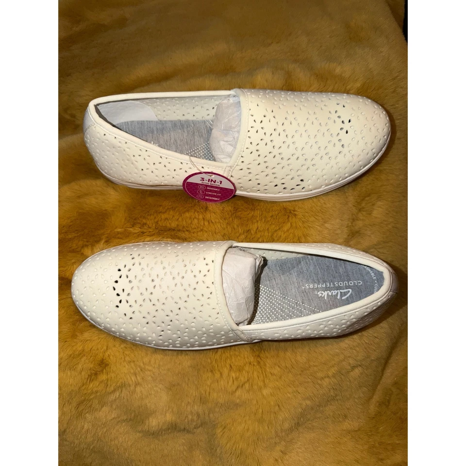 Clarks Cloudsteppers Breeze Emily Blanco Perforado Sin Cordones Planos Mujer Talla 11 Foto 3 de 4