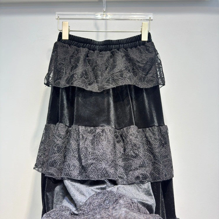 时尚刺绣蕾丝拼接天鹅绒裙女式 2025 A 字裙连衣裙 — 第 3/4 张图片