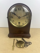 Vintage Mantel Clock Wind Up Pendulum Key Wooden Case Working Movement