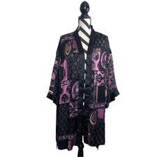 Dex Sz 2X Patchwork Paisley Print Boho Whimsigoth Velvet Burnout Kimono Duster