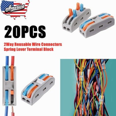 20pcs Reusable Electrical Cable Wire Connector 2 Way Spring Lever Terminal Block