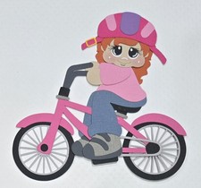 Pink Bike Girl Red Hair. Scrapbook, Card Making Paper Piecing