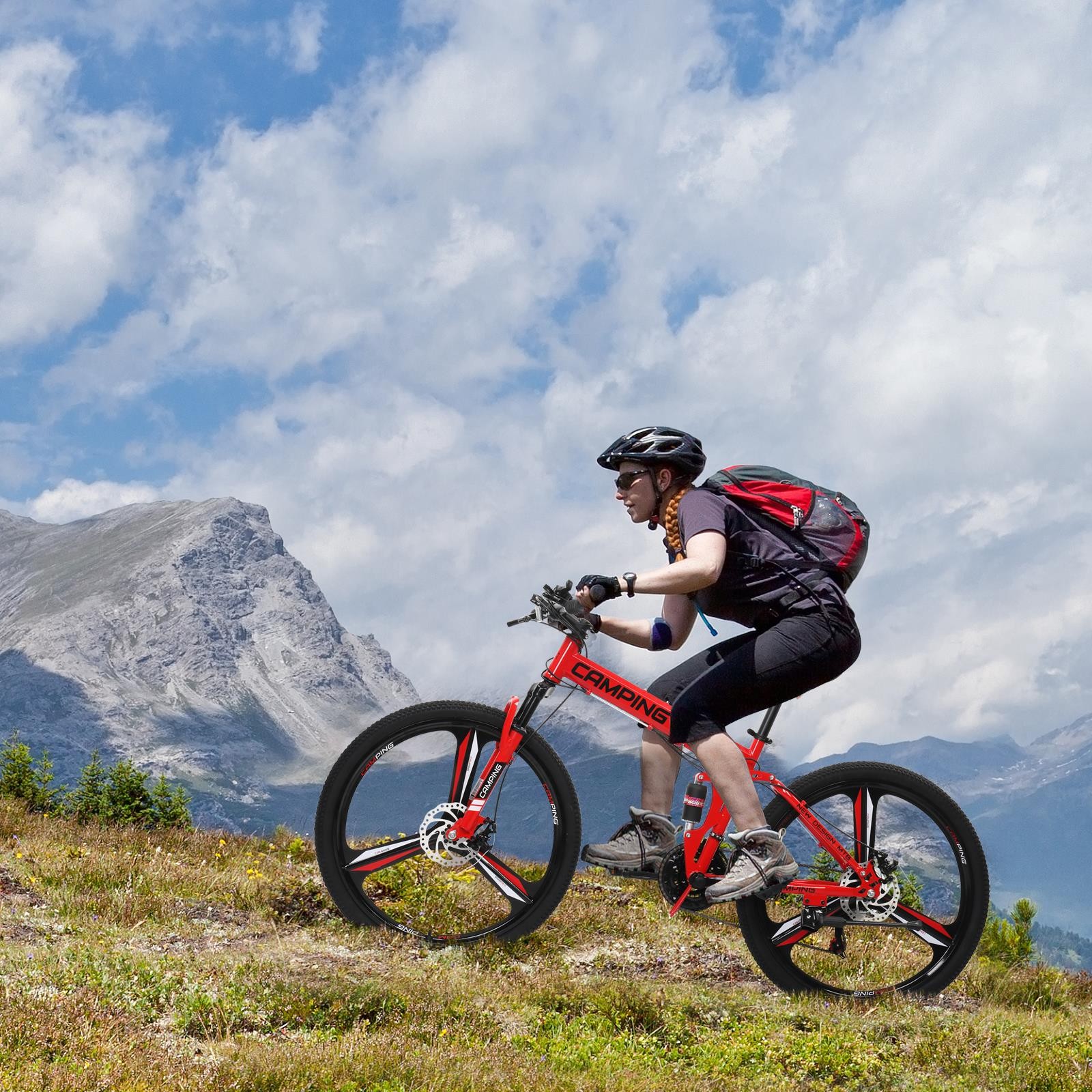 26 Inch Adult Folding Mountain Bikes,21 Speeds with Full Suspension for Adult