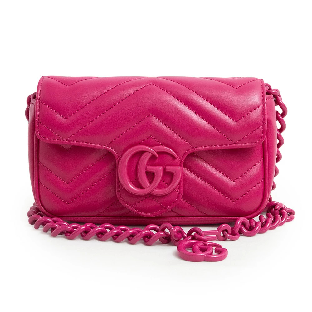 GUCCI GG Marmont Chain Belt Waist 699757 Shoulder Bag Leather Pink #BCB1334