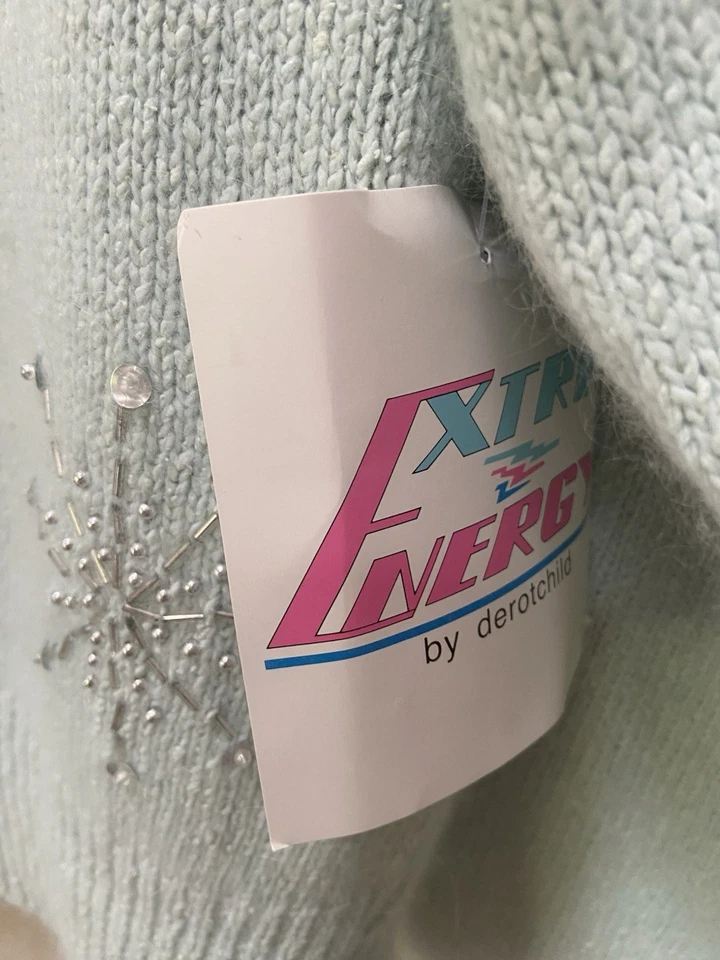 Suéter Años 80 EXTRA ENERGY Talla M Copo de Nieve Navidad Angora Cuentas Verde Claro Foto 4 de 4