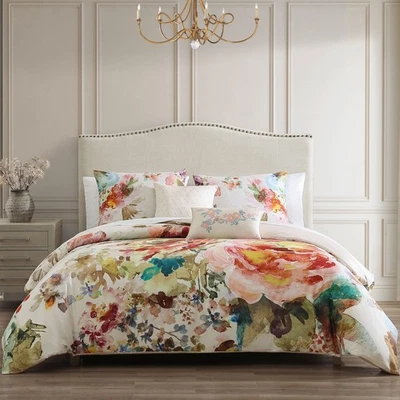 Bebejan Antique Flowers Ivory 100% Cotton 5 Piece Reversible Comforter Set