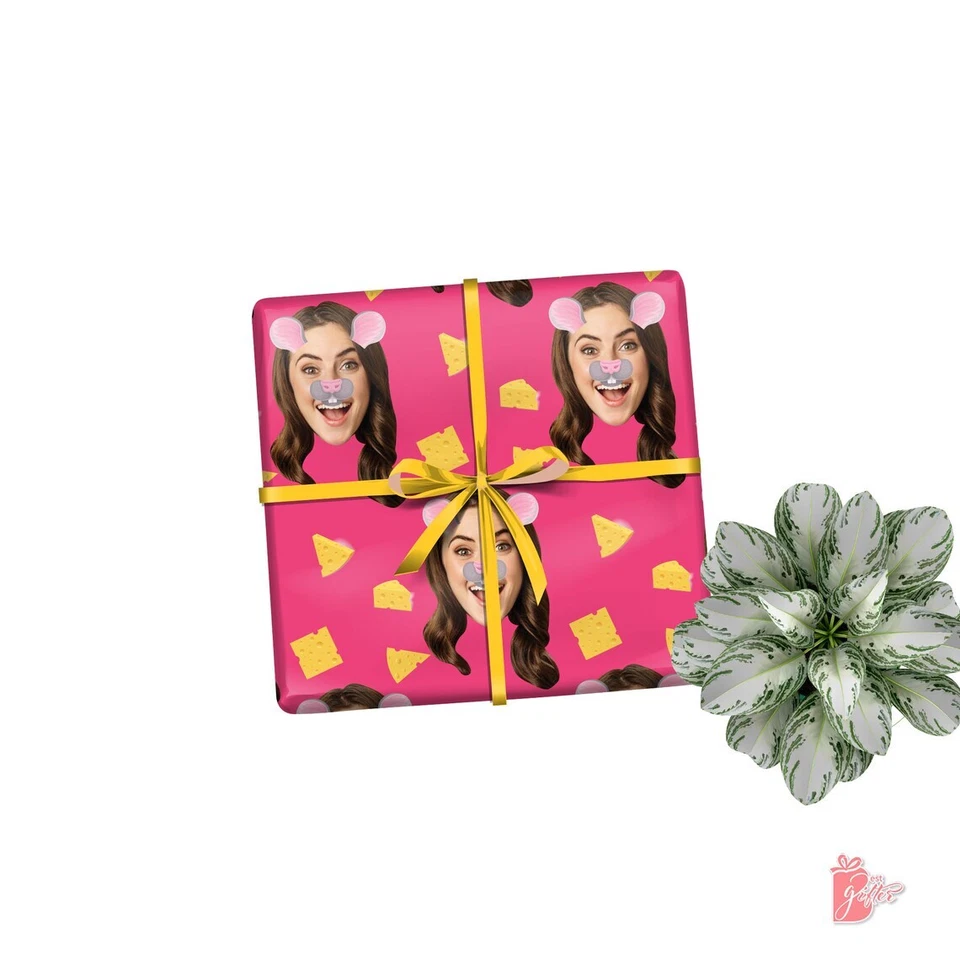 Rollo de papel de envolver regalos personalizado con foto corte facial ratón filtro envoltura de regalo Foto 3 de 4