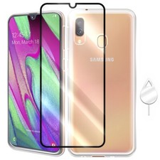 Tempered Glass Black Frame Screen Protector Soft TPU Case f Samsung Galaxy A40