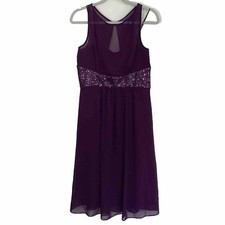 Chaps Dark Purple Sheer Overlay Sleeveless Dress Gown with Sequin Waist Size 10