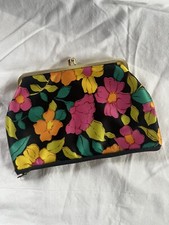 VTG 50s Satin Evening Purse Makeup Bag Clutch Kiss Lock Floral Hollywood Glam V3