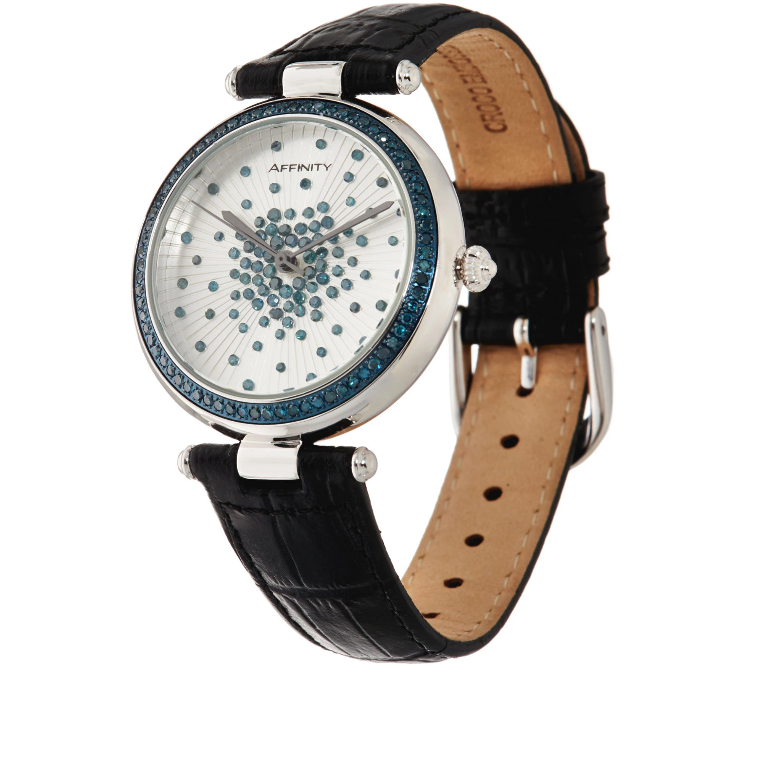 Blue Diamond Scattered Design Leather Strap Watch 6-1/4" to 8"