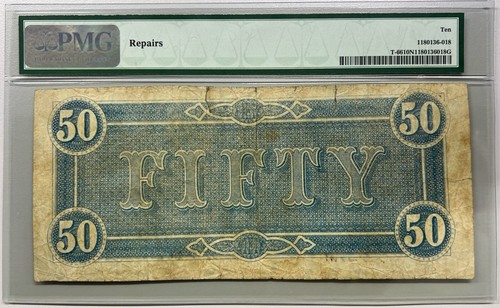 1864 T-66 - 50 Dollars - Confederate States - PMG 10 NET - Picture 2 of 2