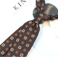 New Classic Polka Dot Brown White JACQUARD WOVEN 100% Silk Men's Necktie Tie