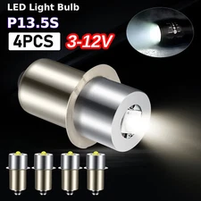 4Pcs P13.5S LED Flashlight Bulbs Upgrade Work Light D/C Cell 6000K Bright 3-12V