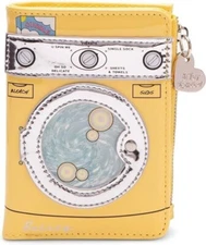 Betsey Johnson Kitsch Spin Me Bi-Fold Washing Machine Shaped Yellow Wallet BNWT