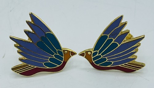 Vintage Laurel Burch Celeste Bird Enameled boho clip Earrings - 第 1/8 張圖片