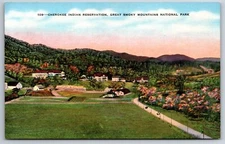 Great Smoky Mts Park~Air View Cherokee Reservation~Vintage Linen Postcard