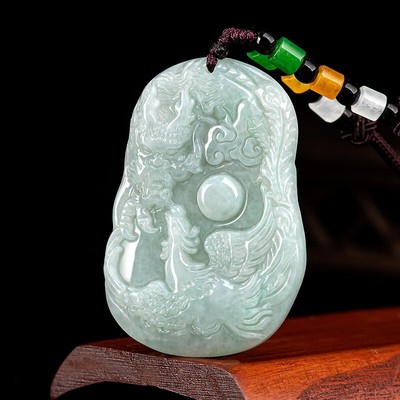 Natural A-Grade Jade 'Dragon & Phoenix' Pendant--A Symbol of Love and Harmony
