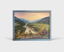 Oil painting river in Carpathians Ukrainian painter Canvas Framed original Decor