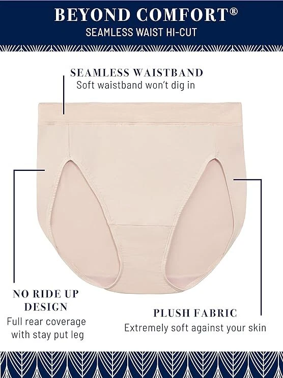 Paquete de 3 bragas Vanity Fair Beyond Comfort corte alto sin costuras #13212 BLANCAS talla 6~7 Foto 4 de 4