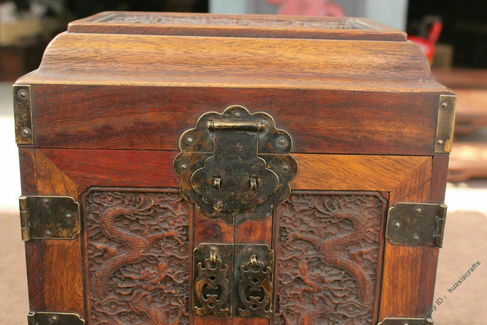 10.8" Collection China Dynasty Old Wood Handmade Dragon Cabinet Box Boxes Drawer - Image 2 of 4