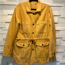 Faherty Womens Larkspur Utility Jacket Gold Linen Cotton Blend Cargo Safari