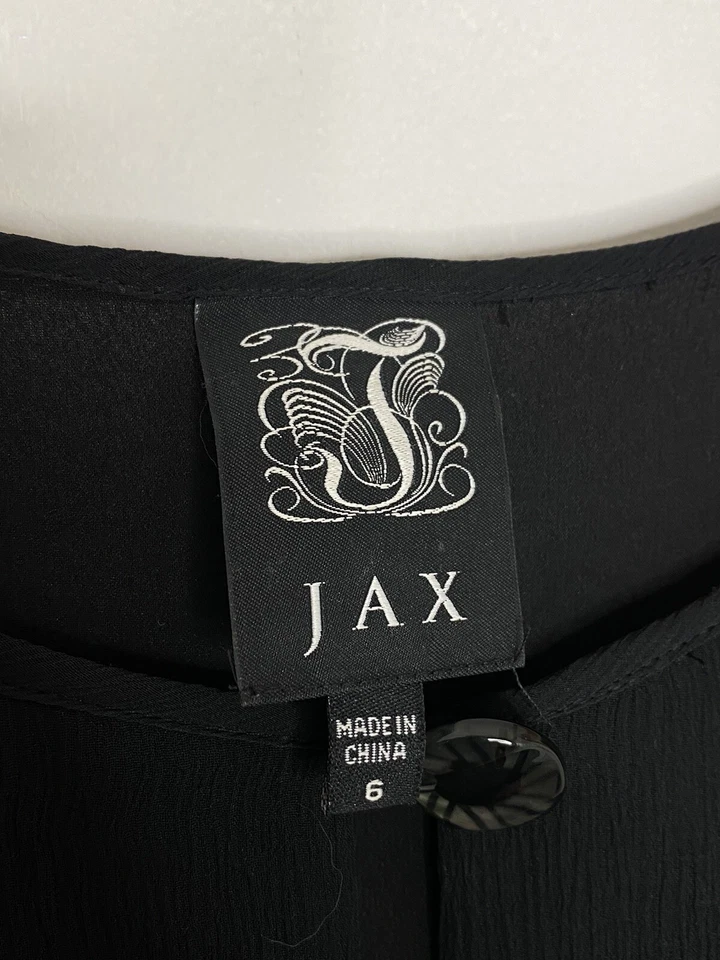 Vestido para mujer Jax manga 3/4 capas negro seda transparente volantes talla 6 C1 Foto 4 de 4