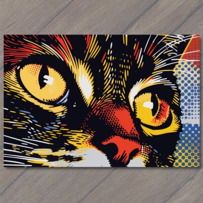 STICKER Cat Pop Art Halftone Cartoon Bright Colorful Fun Cute Colors Happy