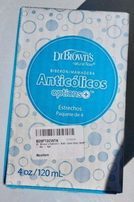 Dr. Brown's Natural Flow Anti-Colic Options+ Narrow Baby Bottle, 4oz - 4 Pack