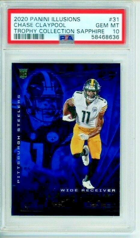 2020 PANINI ILLUSIONS #31 CHASE CLAYPOOL SAPPHIRE ROOKIE PSA 10 GEM MINT POP 1