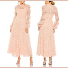 NEW MAC DUGGAL [ 14 ] 8057 High Neck Puff Long Sleeve Ruffle Tiered Gown #J1722