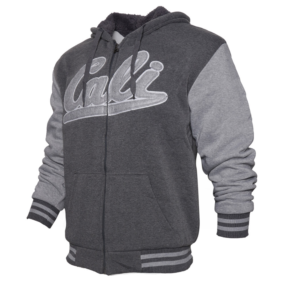 Mens Sweatshirt Hoodie Jacket Graphic Cali Sherpa Lining Zip