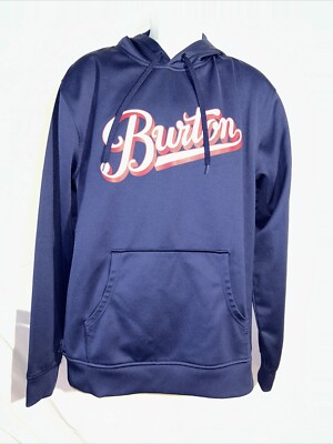Burton Pullover Hoodie Spell Out Logo Men's Blue Red And White XL