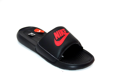 nike black and red flip flops